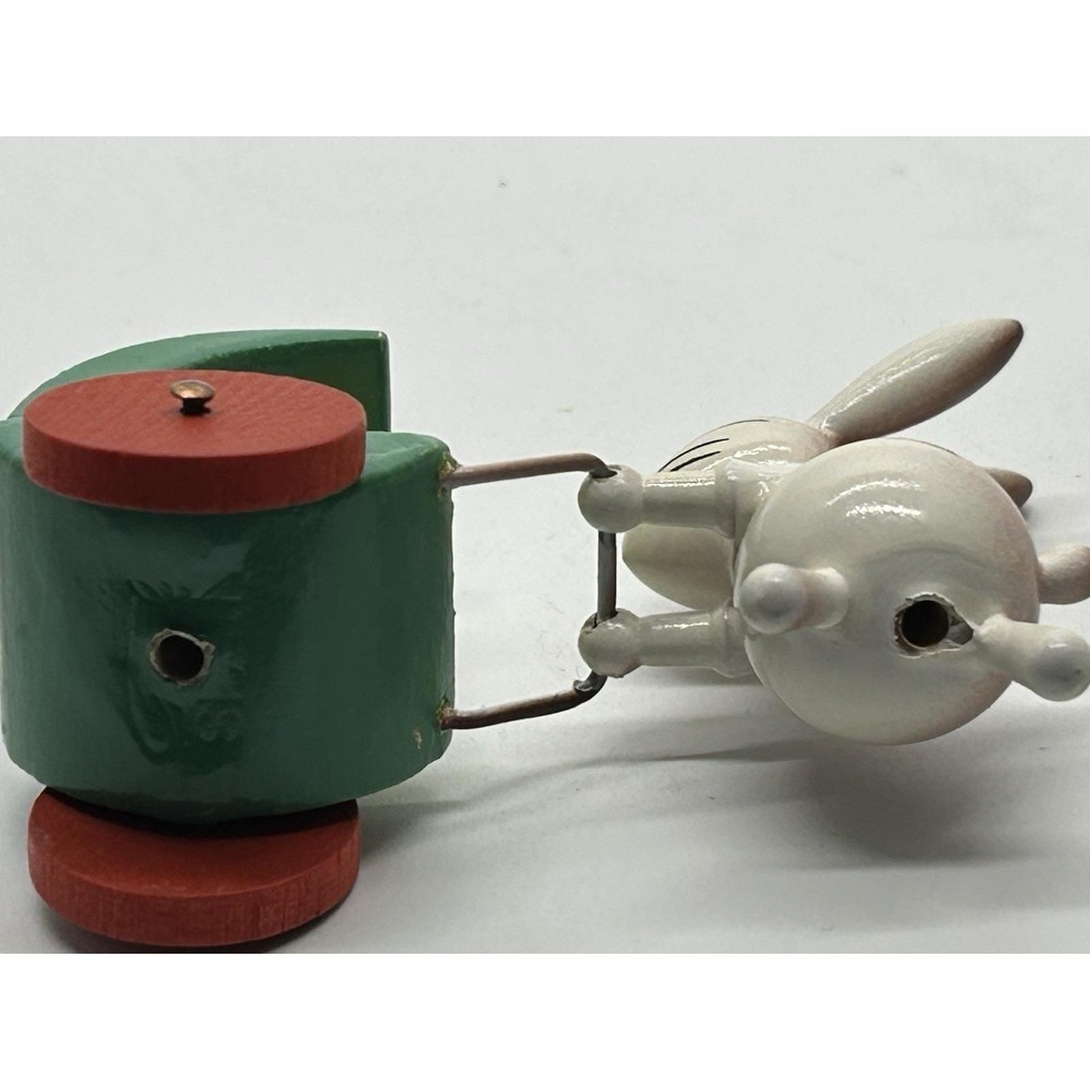 Vintage Goula Spain Bunny Rabbit Pushing Carriage Painted Wood Figure - Picture 4 of 4